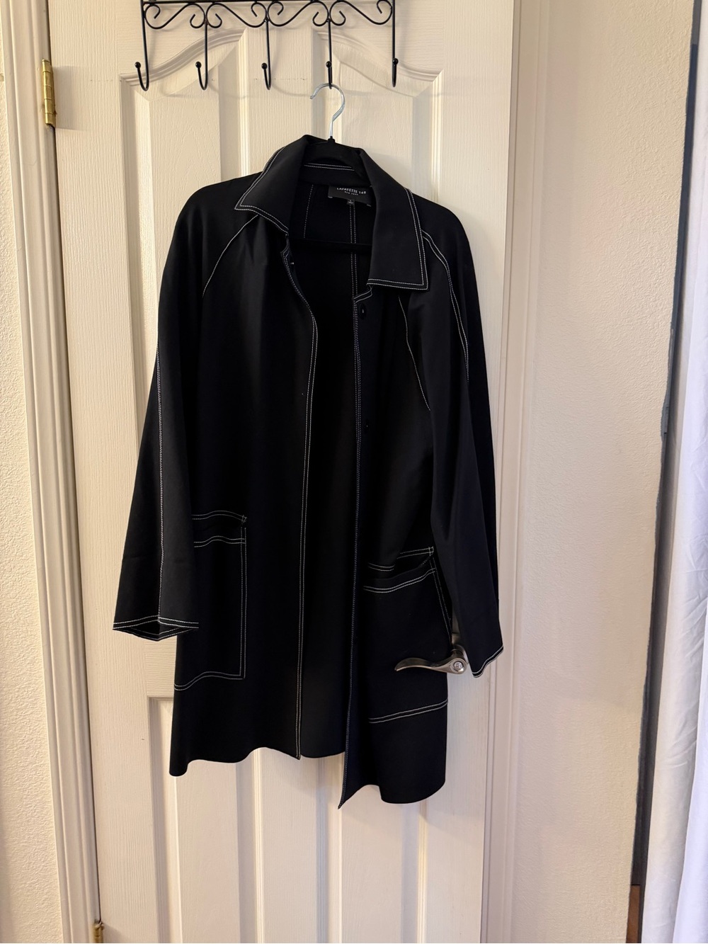 Lafayette 148 New York Black Trench Coat with Contrast Stitching